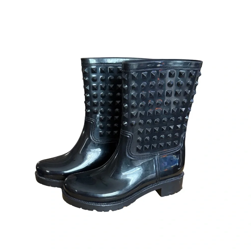 DÄV Studded Black‎ Waterproof Rain Boots | Goth Punk Lug Sole Size 9